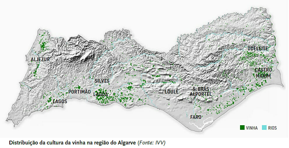 Distribuição da cultura da vinha na região do Algarve
